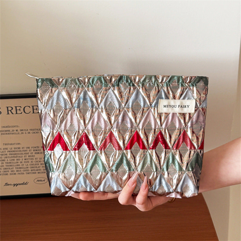 Color Diamond Plaid Portable Wash Buggy Bags