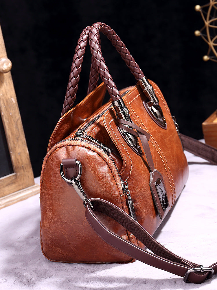 Women's Fashion Plaid Contrast Color Weave Portable Handbags