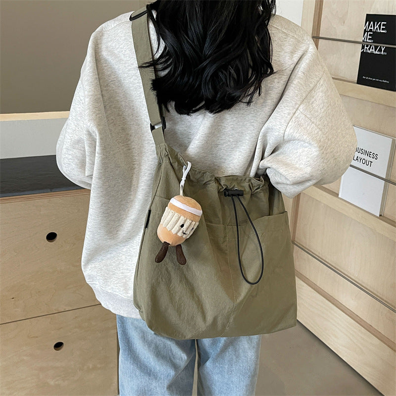 Large Capacity Waterproof Nylon Cloth Drawstring Ruffle Leisure Cross Shoulder Bags