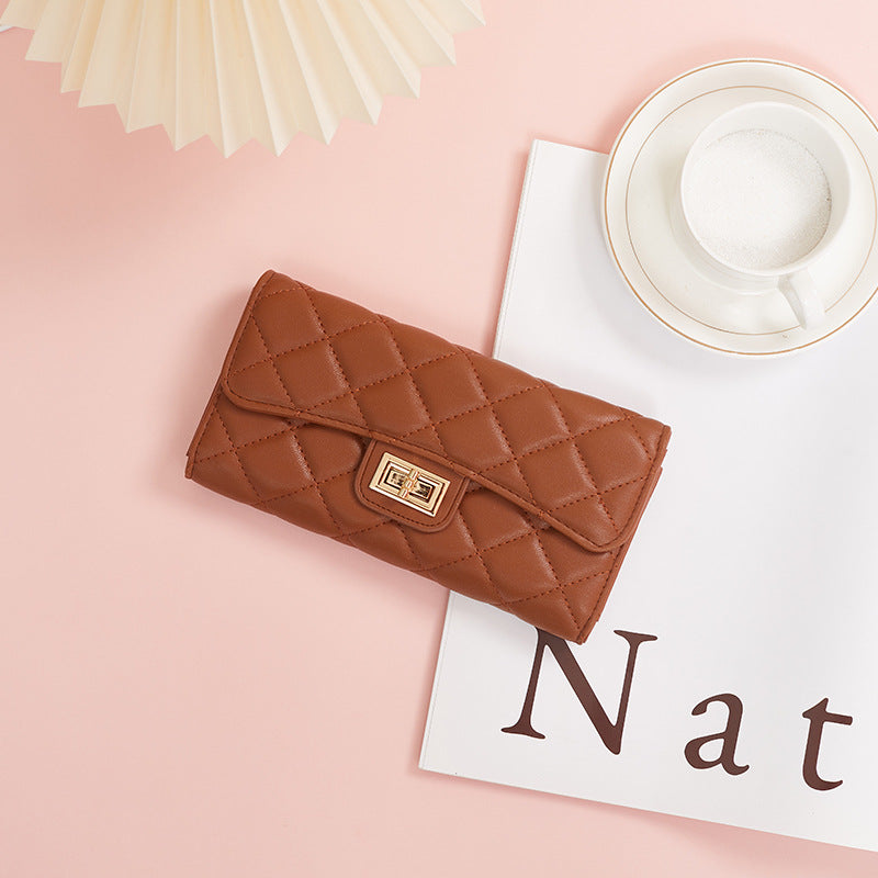 Women's Rhombus Long Leather Clutch Simple Ladies Wallets