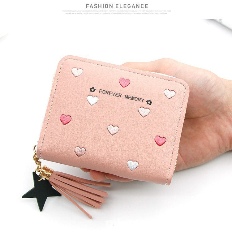 Women's Korean Style Short Cute Zipper Heart-shaped Simple Coin Purses