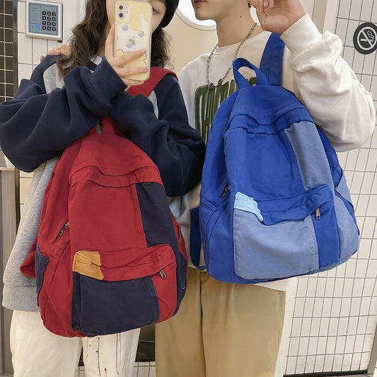 Capacity College Korean Simple Contrast Color Drape Backpacks