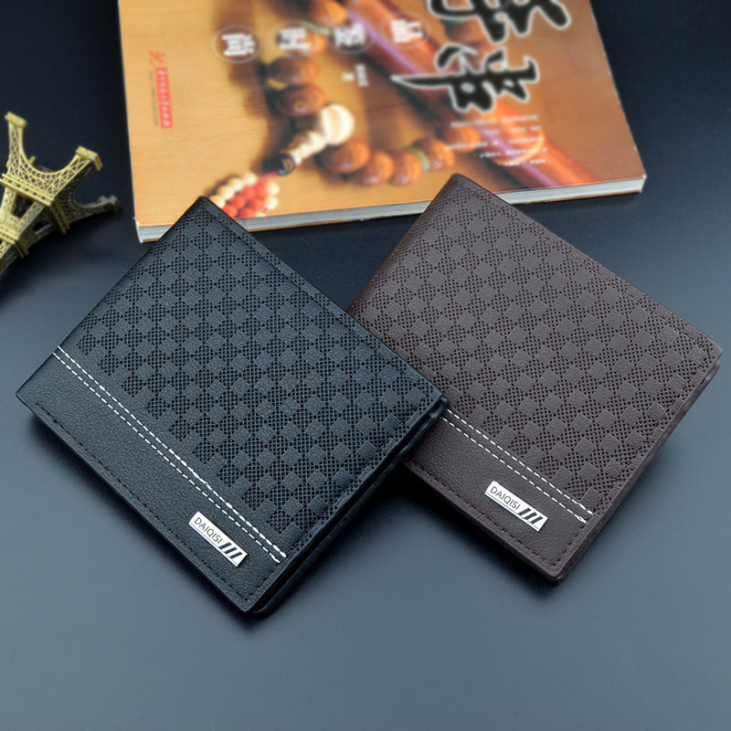 Men's Chic Simple Plaid Thin Male Youth Large Capacity Horizontal Soft Men's Wallet