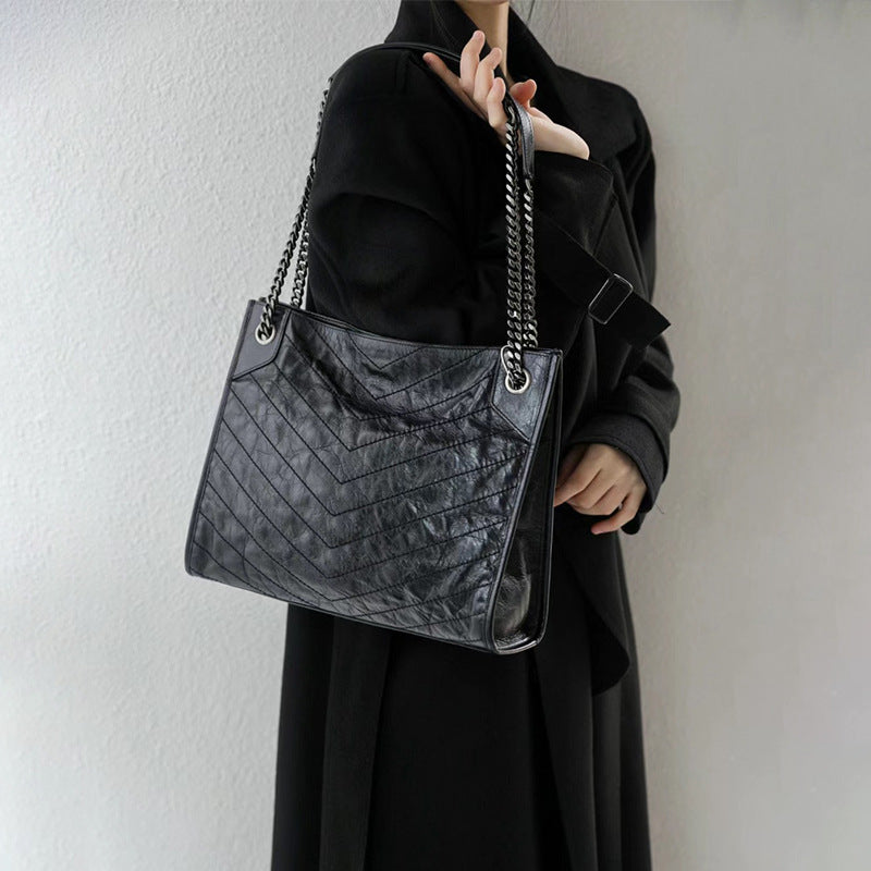 Women's Oil Wax Cowhide Underarm Hobo Rhombus Women's Messenger Bag