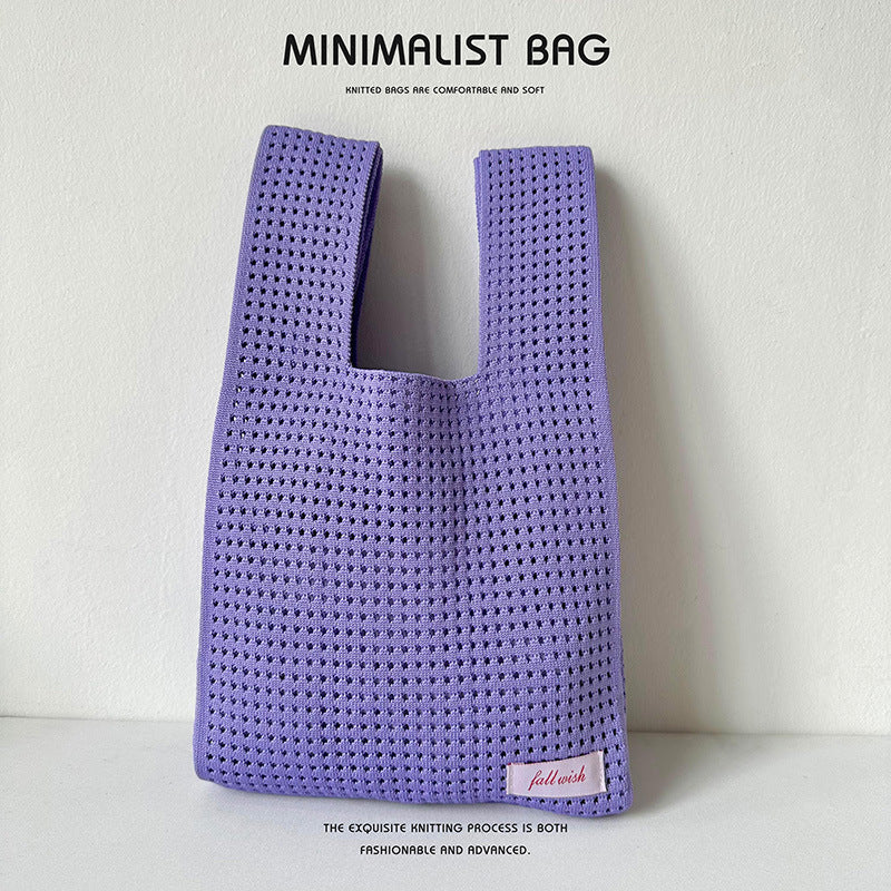 Solid Color Hollow Knitted Simple Versatile Handbags