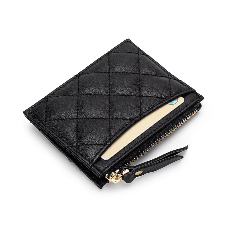 Women's Leather Zipper Multiple Slots Embroidered Diamond Coin Purses