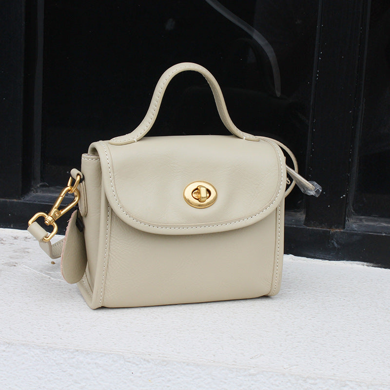 Layer Cowhide Simple Solid Color Portable Handbags