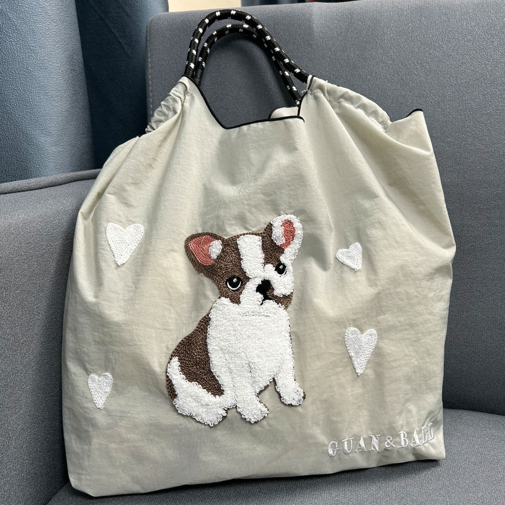 Style Cute Dog Towel Embroidery Embroidered Large Women's Shoulder Bag