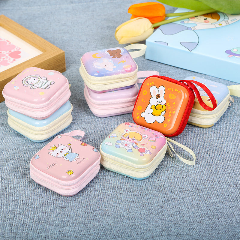 Children's Tinplate Creative Cartoon Earphone Zipper Data Cable Coin Purses