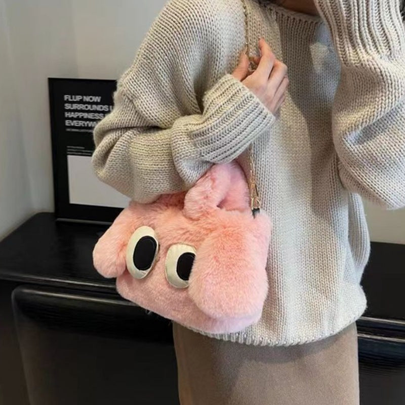 Women's Big Eye Dog Plush Cute Cartoon Portable Large Small Square Bags