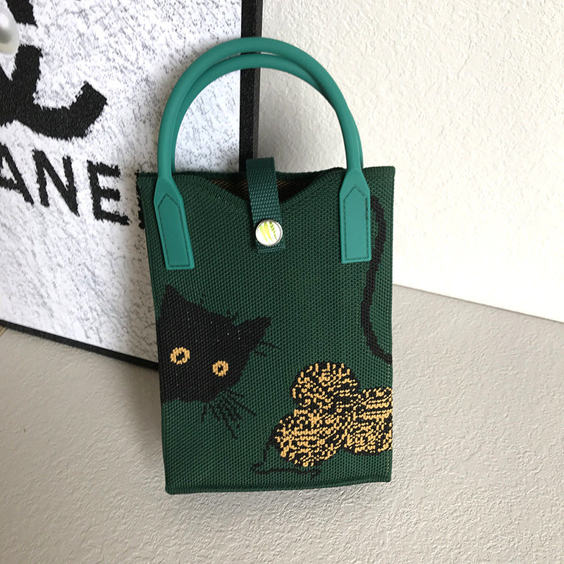 Women's Mobile Cat Knitted Portable Storage Korean Handbags