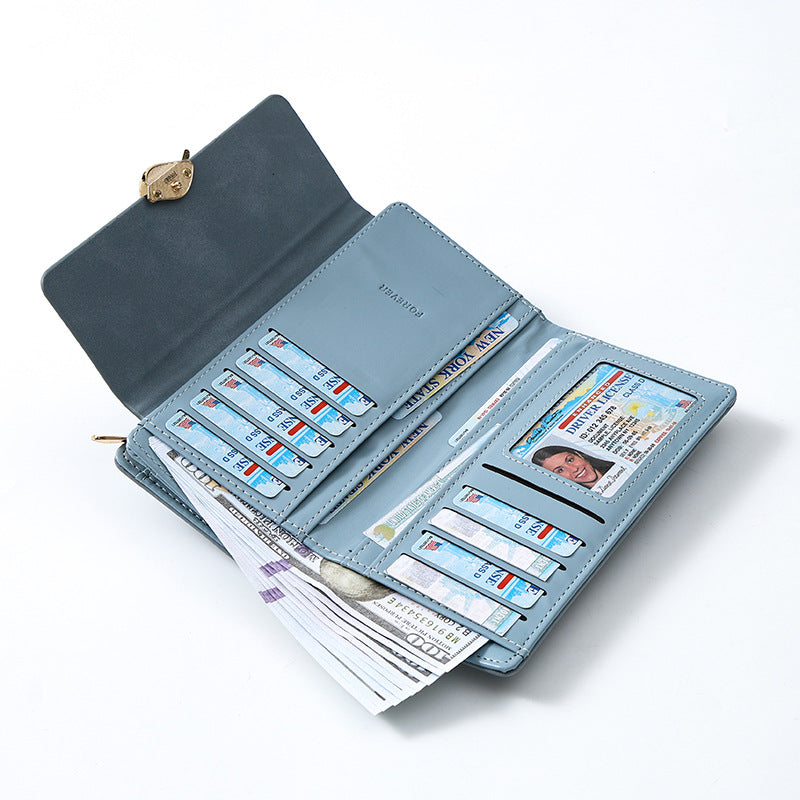 Women's Large Capacity Long Retro Frosted Leaf Card Holder