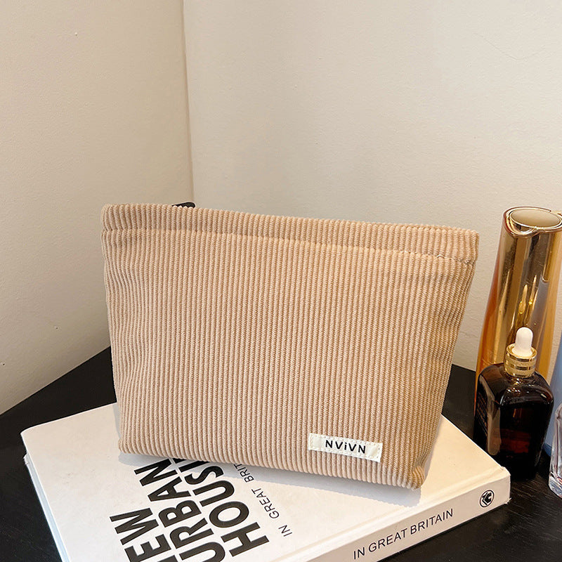 Women's Corduroy Solid Color Large Capacity Buggy Wash Cosmetic Bags