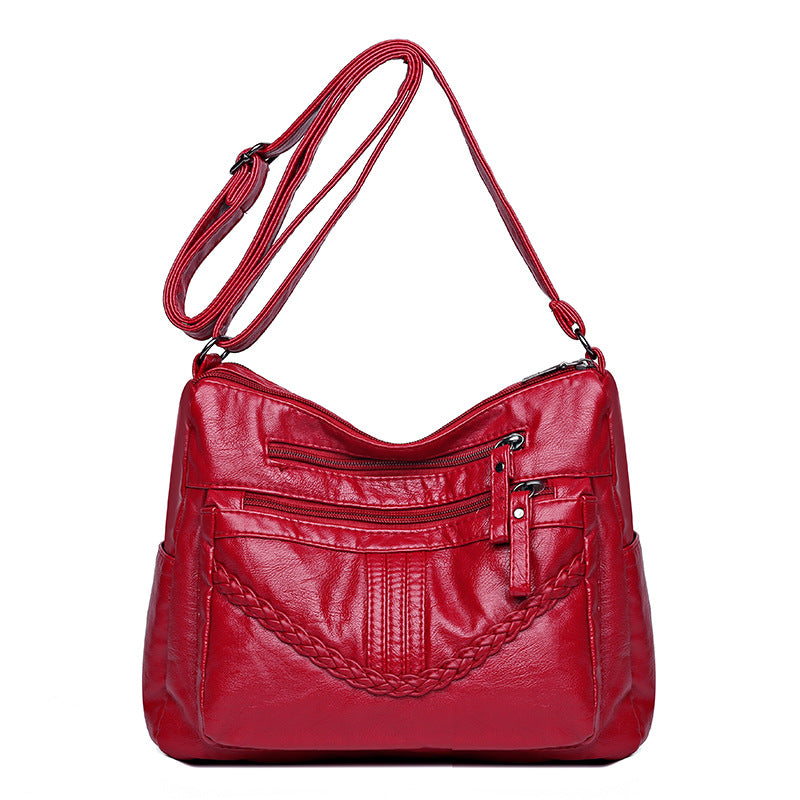 Washed Leather Soft Mom Versatile Large Women's Messenger Bag
