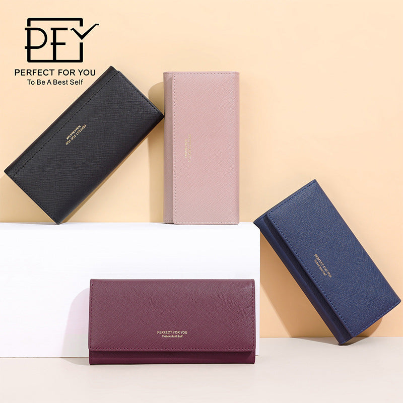 Women's Korean Cross Pattern Multiple Slots Long Ladies Wallet