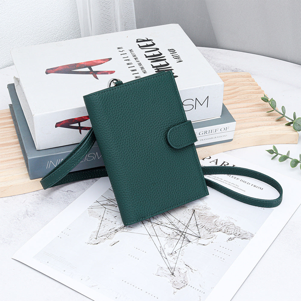 Women's Top Layer Cowhide Multifunctional Halter Passport Cover Document Genuine Ladies Wallet