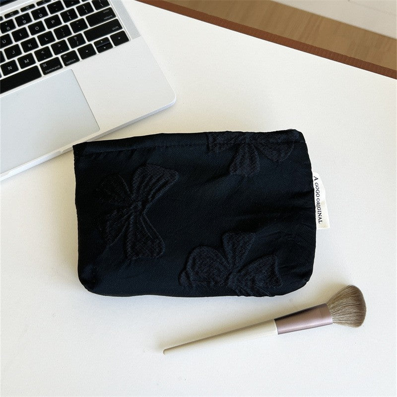 Solid Color Large Capacity Portable Liner Bow Makeup Bag