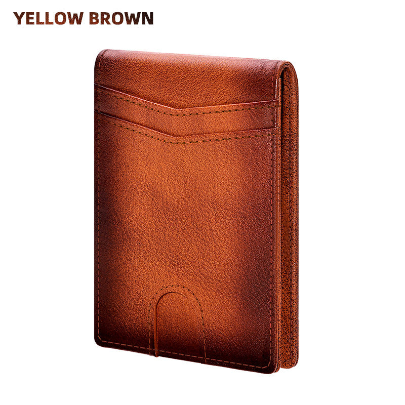 Men's Leather Multiple Slots Gold Clip Cowhide Certificate Men's Wallet