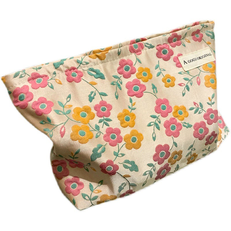 Embossed Flower Literary Printing Buggy Large Capacity Portable Toiletry Canvas Bags