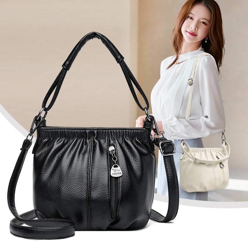 Fashion Minority Design Pleated Simple Solid Color Korean Style Women's Messenger Bag