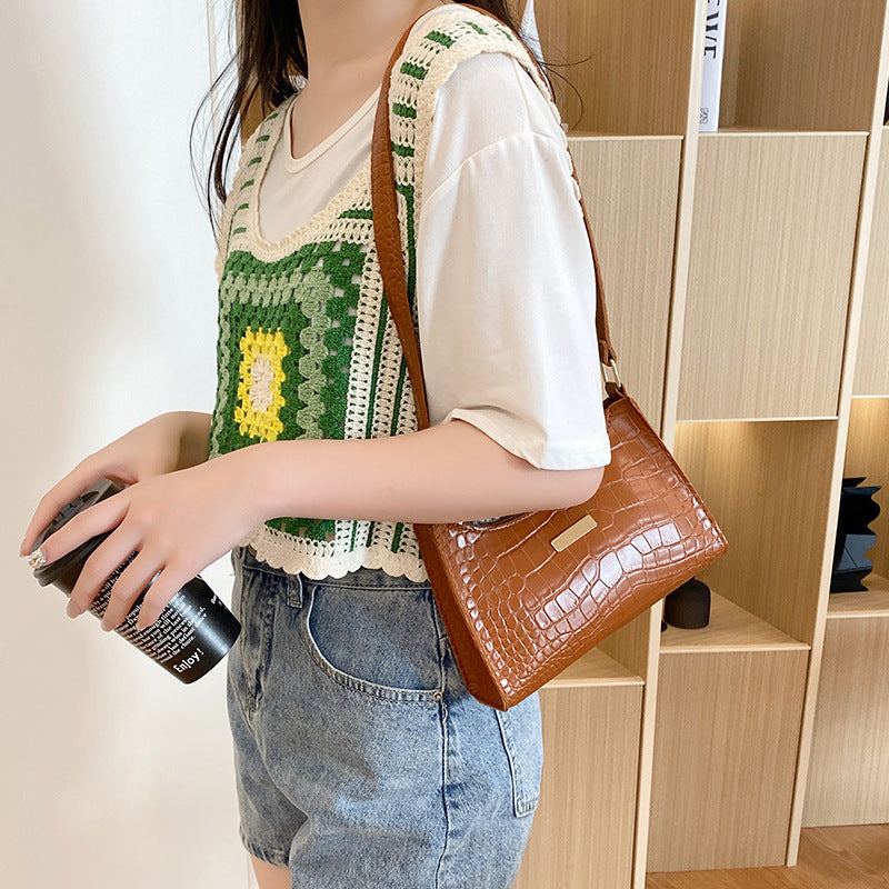Women's Crocodile Pattern Underarm Korean Style Minority Shoulder Bags