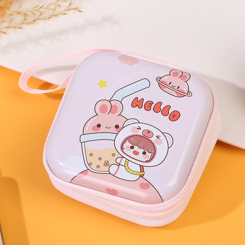 Children's Tinplate Creative Cartoon Earphone Zipper Data Cable Coin Purses