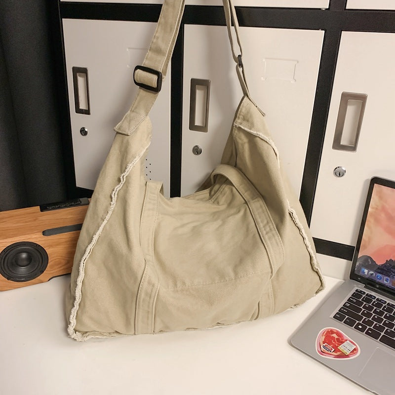 Male Female Personality Frayed Canvas Portable Women's Messenger Bag