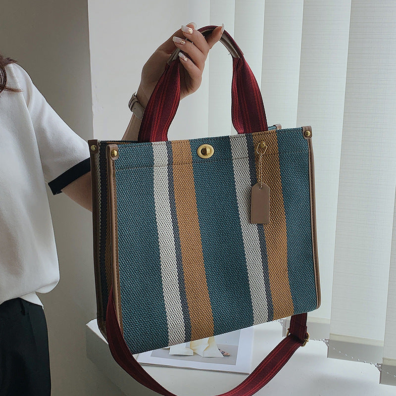 Elegant Women's Fashionable Canvas Striped Broadband Handbags