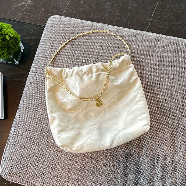 Cowhide Classic Style Diamond Chain Garbage Large Capacity Women's Shoulder Bag