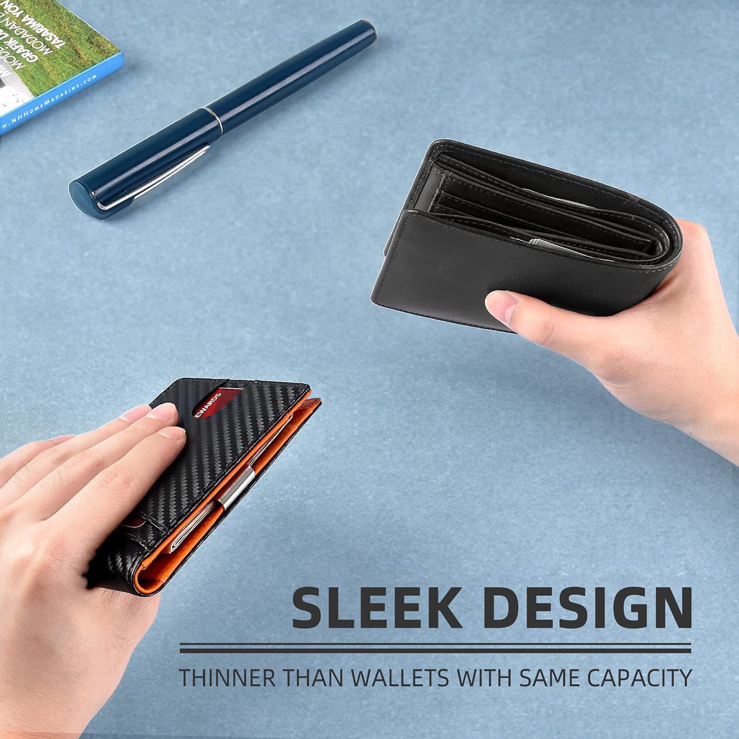 Men's Leather Multiple Slots Beauty Clip Carbon Men's Wallets