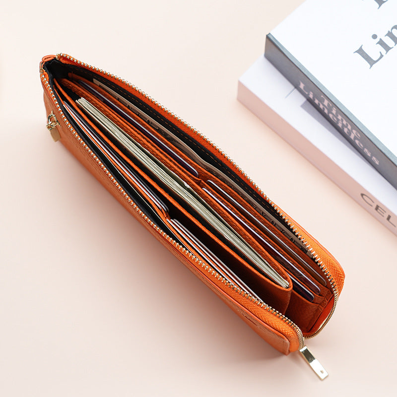 Women's Leather Long Swiping Cowhide Multiple Slots Ladies Wallet