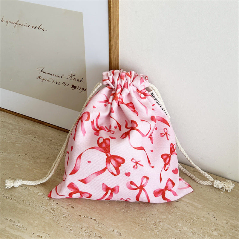 Girly Heart Bowknot Portable Storage Fabric Makeup Bag