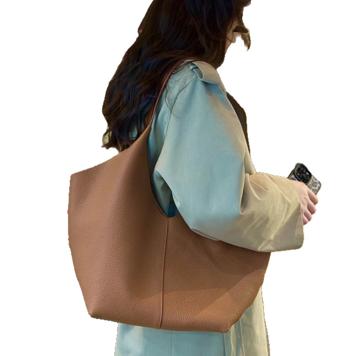 Women's Simple Commute First Layer Cowhide Large Women's Shoulder Bag