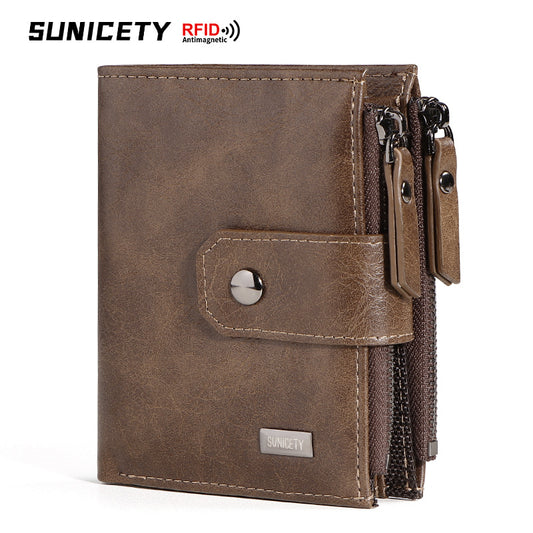 Men's Zipper Swiping Business Leather Thin Short Men's Wallets