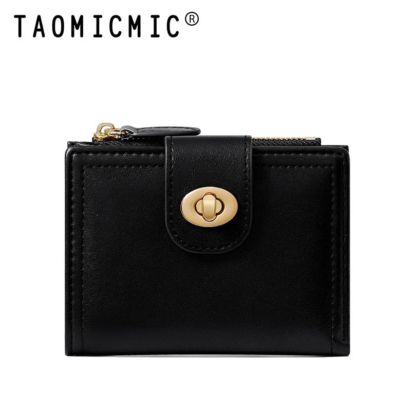 Women's Simple Short Two Fold Zipper Credentials Ladies Wallets