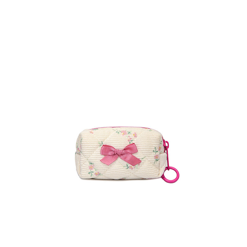 Bow Embroidery Diamond Plaid Floral Cotton Portable Hand Bags
