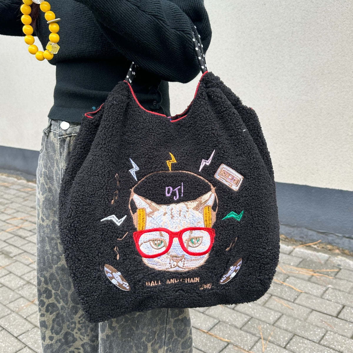 Embroidered Plush Green Shopping Simple Commute Women's Shoulder Bag