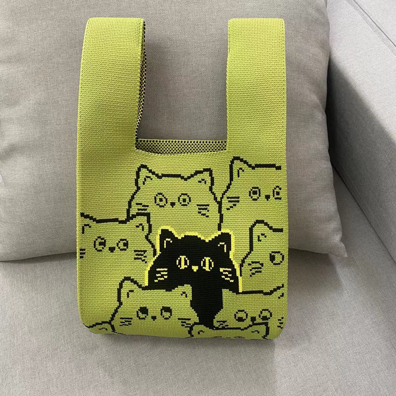 Large Capacity Totes Cat One Woolen Handbags