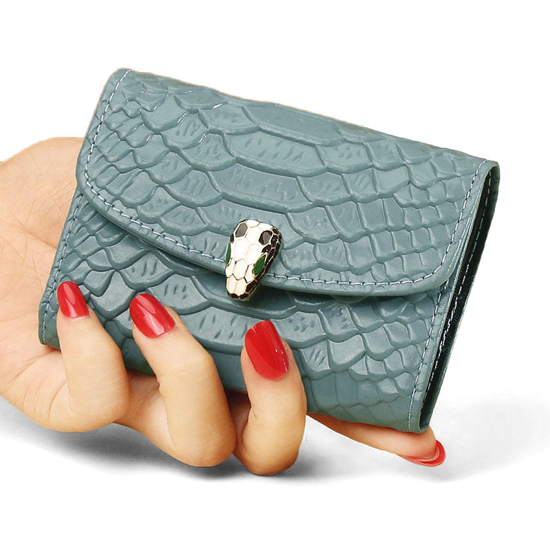 Women's Layer Cowhide Snake Pattern Exquisite Large Card Holder