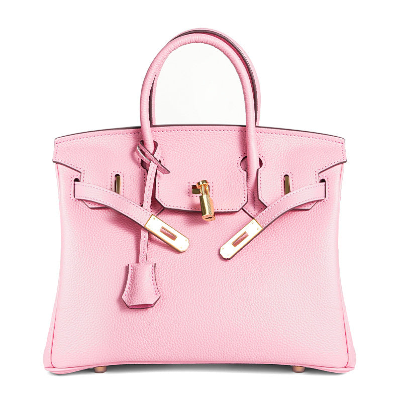 Women's Line First Layer Cowhide Handmade Litchi Grain Handbags