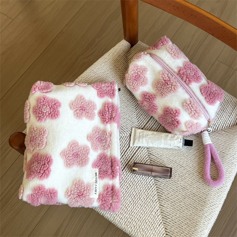 Three-dimensional Pink Flower Storage Wash Liner Large Makeup Bag