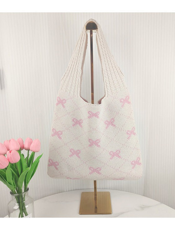 Women's Chinese Knot Knitted Bowknot Woven Shoulder Bags
