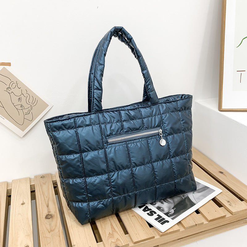 Korean Down Fashion Diamond Embroidery Thread Winter Cotton Women's Shoulder Bag