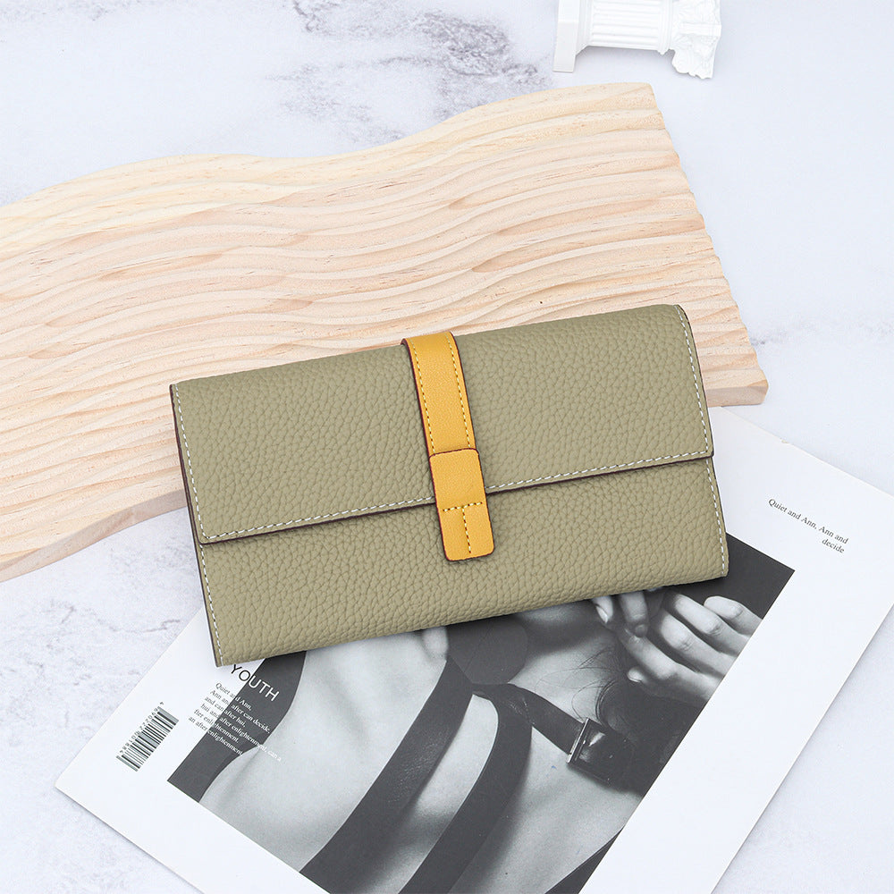 First Layer Cowhide Long Fashion Color Contrast Clutch Large Capacity Phone Bags