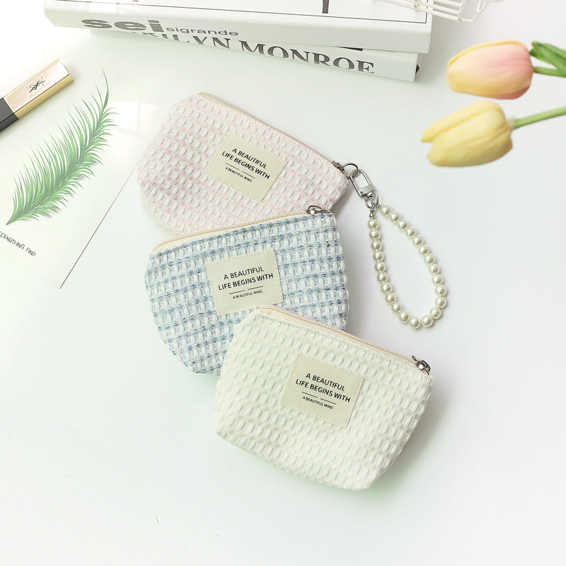 Cute Hand-woven Female Compact Pearl Zipper Coin Purses