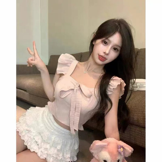 Women's Style Short Padded Strap Bow Flying Tanks Camis
