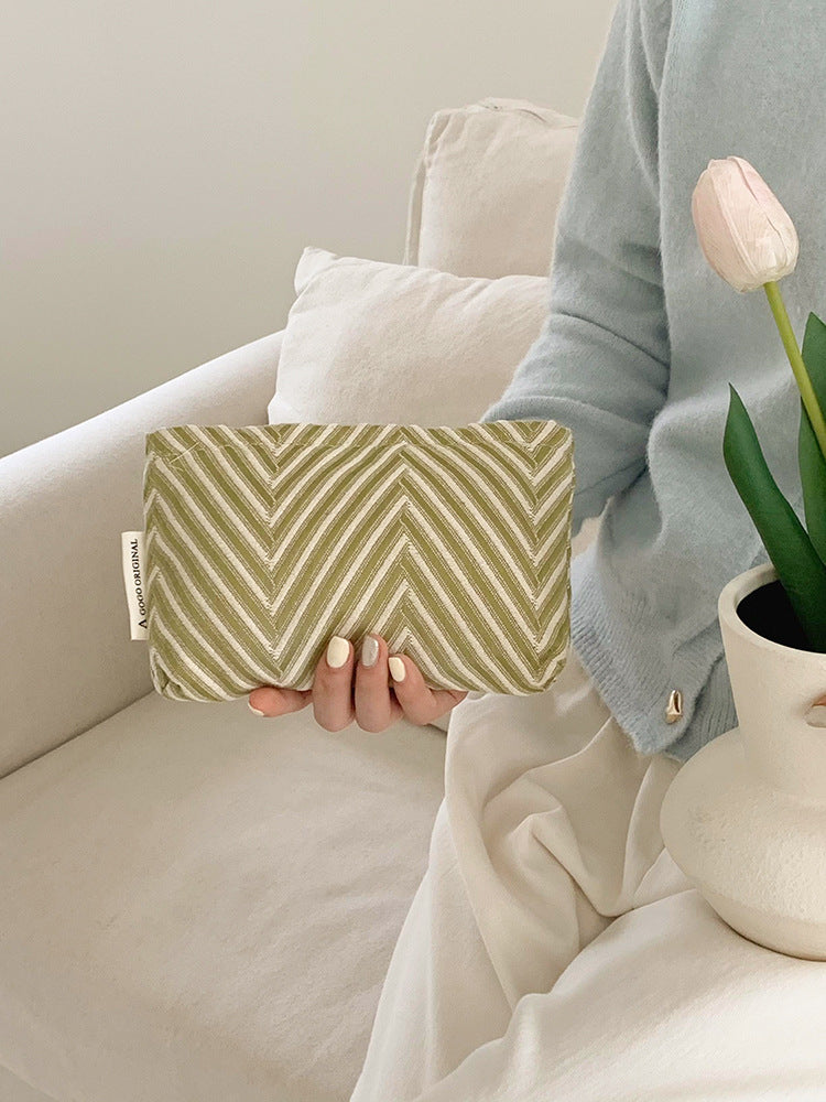 Geometric Striped Make-up Canvas Portable Skin Care Buggy Makeup Bag