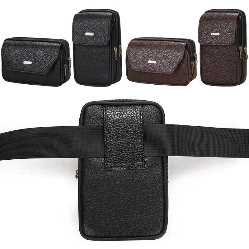 Men's Outdoors Across Leather Mobile Zipper Business Phone Bags