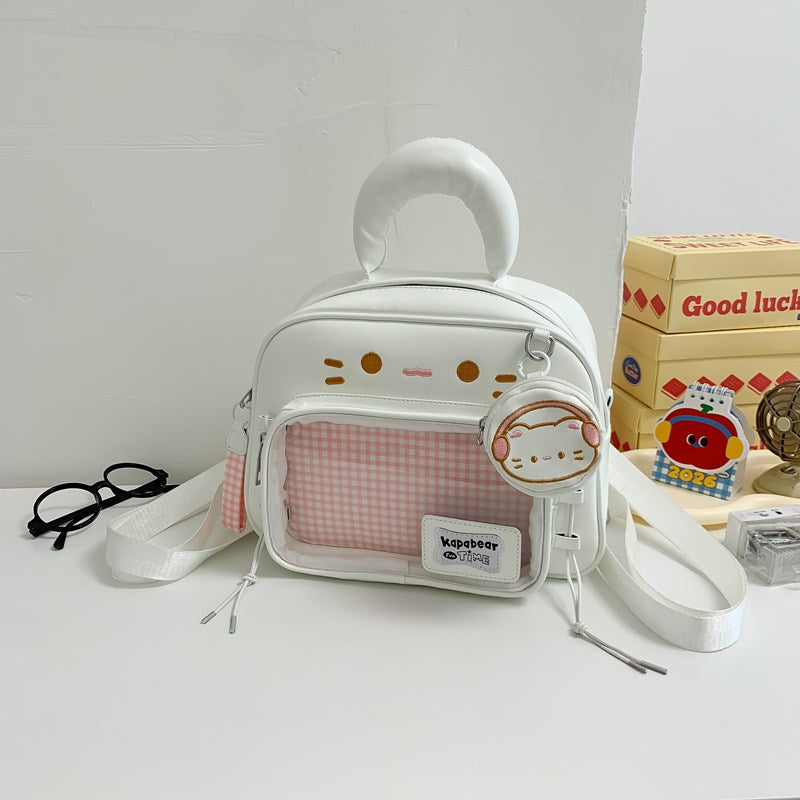 Cartoon Stylish Female Good-looking Korean White Cat Transparent Bags