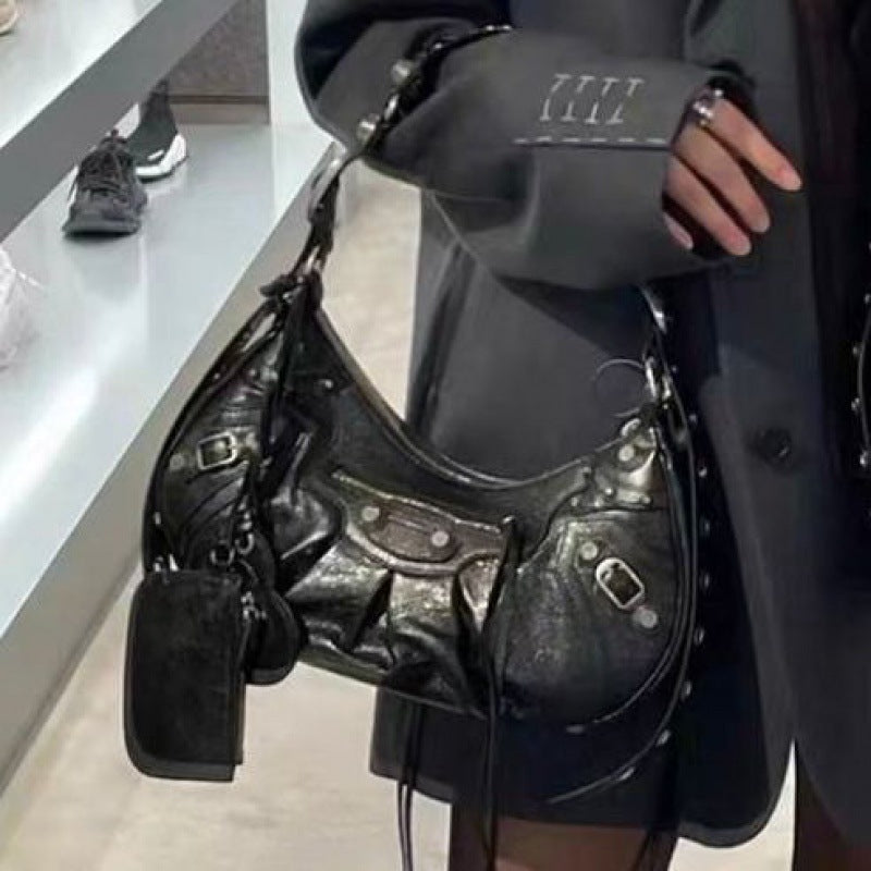 Women's Motorcycle Underarm Rivet Tassel Three-in-one January Crossbody Bags